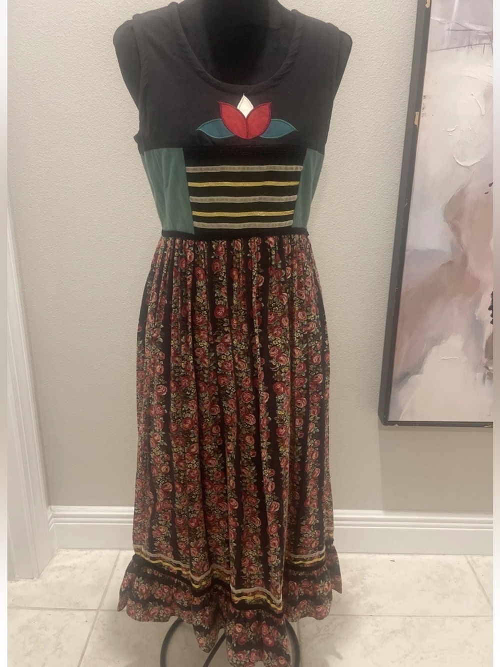 Vintage Boho Tribal Kuchi Dress XS / S Embroidered Bohemian Cottage core